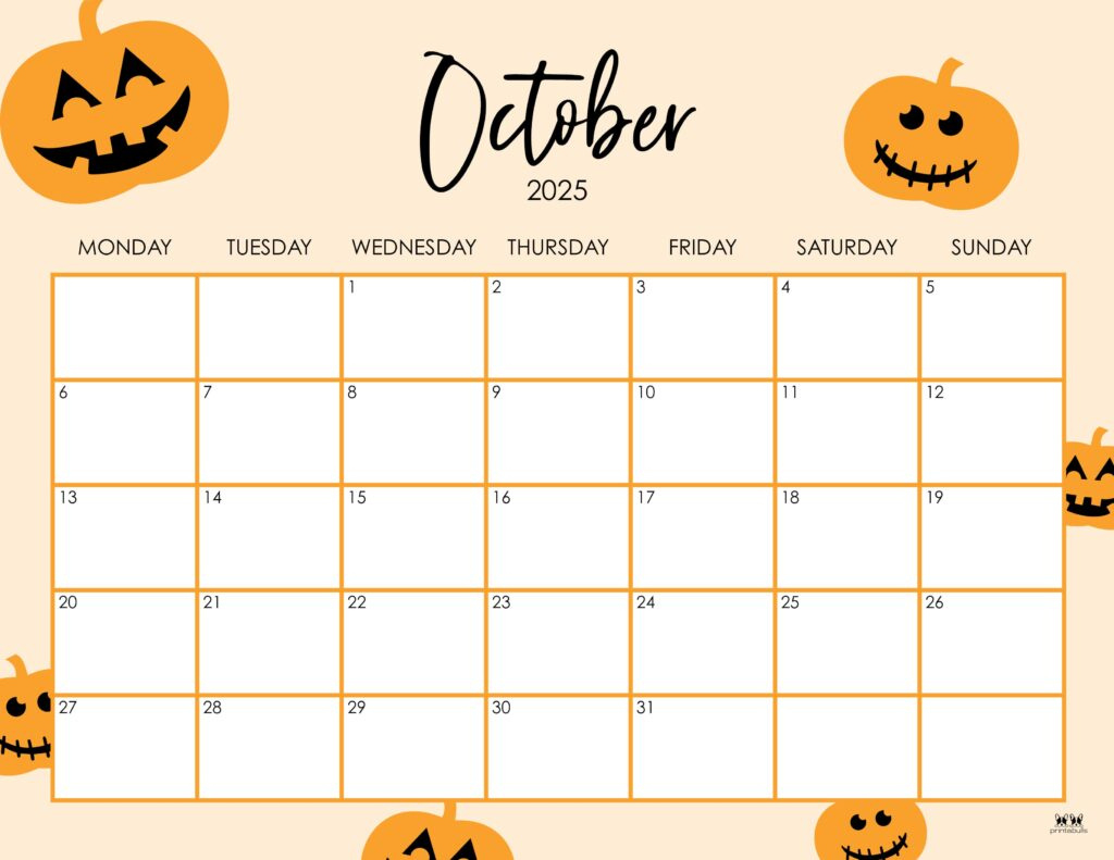 October 2025 Calendars - 107 Free Printables | Printabulls inside Halloween October Calendar Printable 2025
