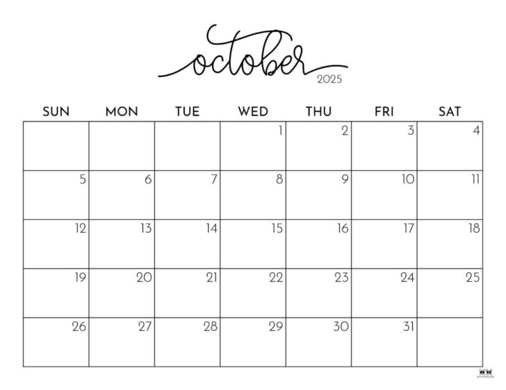 Show Me the Month of October 2025 Calendar