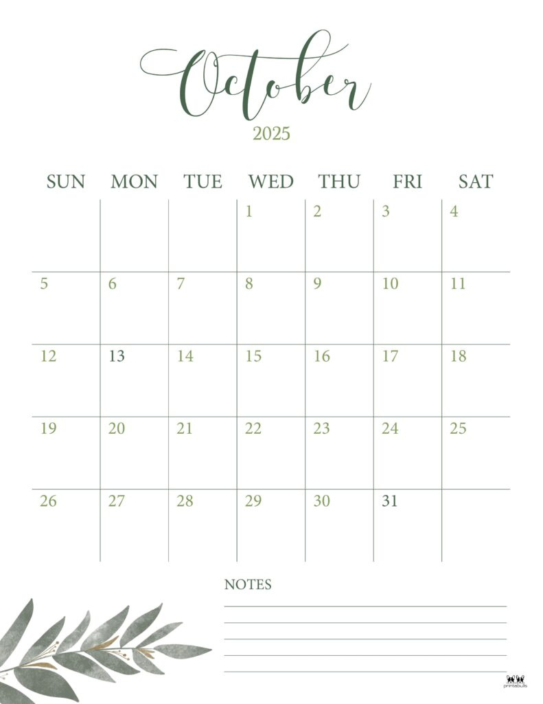 October 2025 Calendars - 107 Free Printables | Printabulls throughout October 2025 Calendar Printabulls