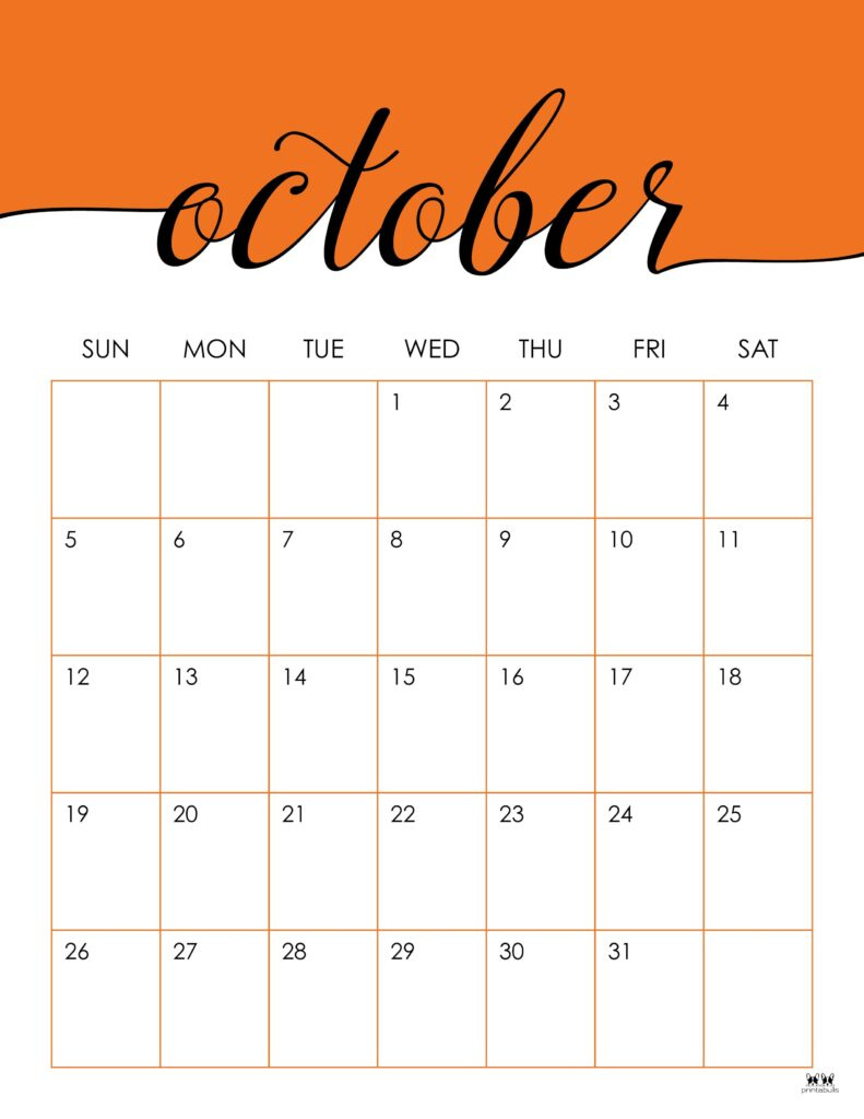 October 2025 Calendars - 107 Free Printables | Printabulls with October 2025 Calendar Vertical