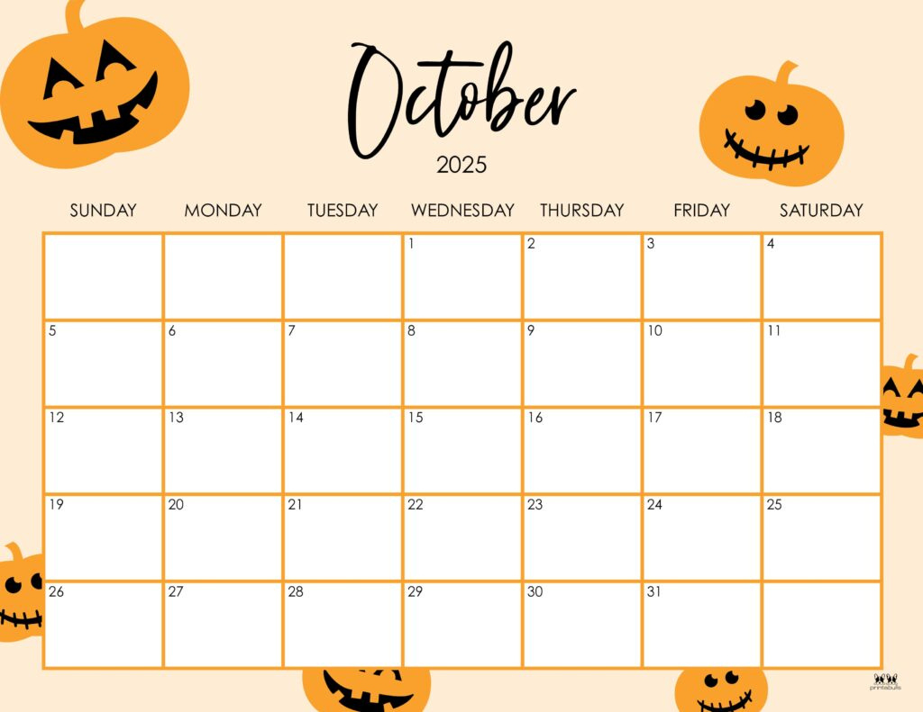 October 2025 Calendars - 107 Free Printables | Printabulls within Free Printable October 2025 Calendar Halloween