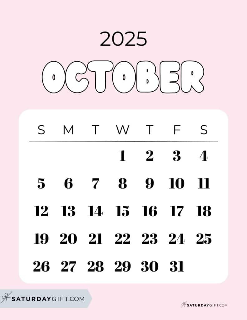 October 2025 Calendars - 23 Cute Free Printable Pdfs | Saturdaygift for Cute October 2025 Calendar