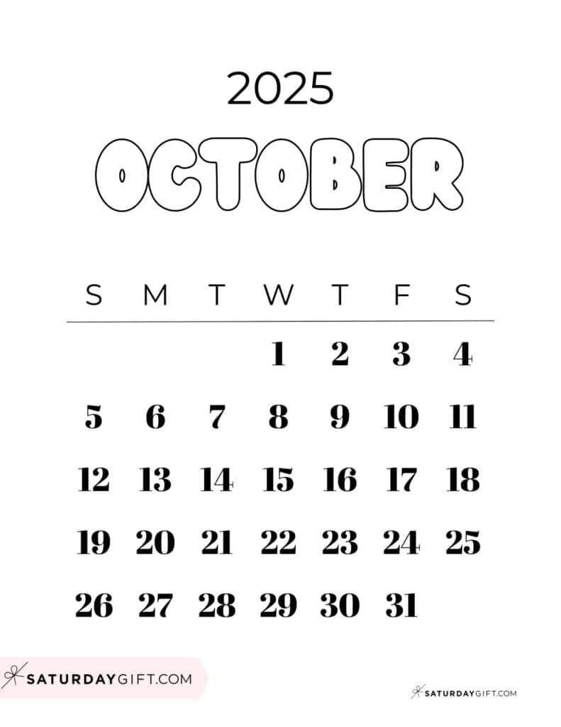 October 2025 Calendars - 23 Cute Free Printable Pdfs | Saturdaygift regarding Cute October Printable Calendar 2025