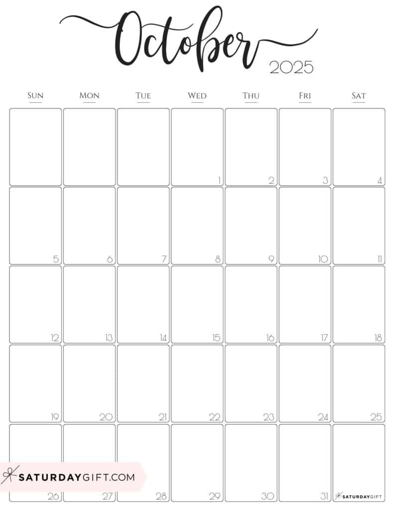 October 2025 Calendars - 23 Cute Free Printable Pdfs | Saturdaygift within October 2025 Calendar