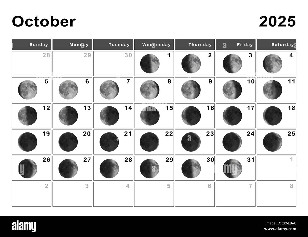 October 2025 Lunar Calendar, Moon Cycles, Moon Phases Stock Photo with October Moon Phase Calendar 2025