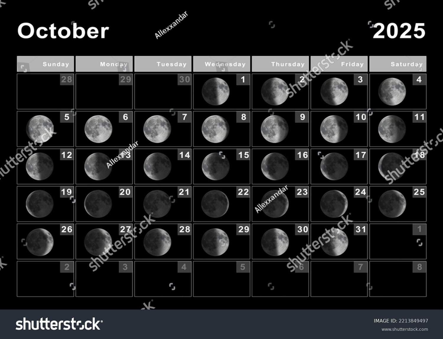 October 2025 Lunar Calendar Moon Cycles Stock Illustration intended for October Lunar Calendar 2025
