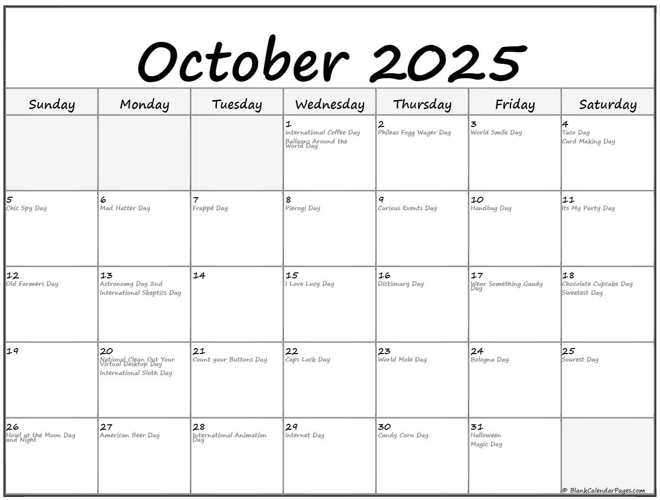 October 2025 With Holidays Calendar intended for National Holidays 2025 October