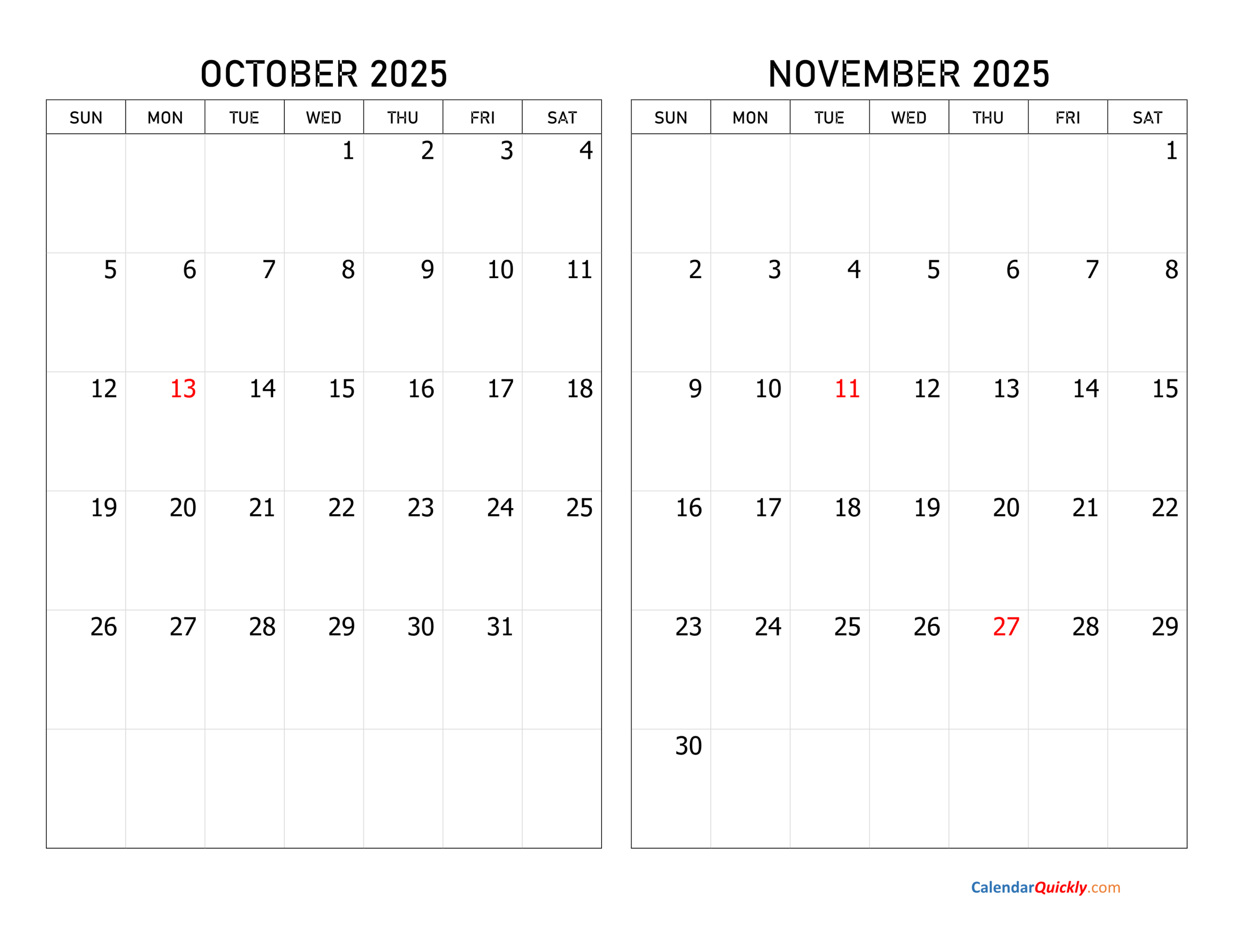 October And November 2025 Calendar | Calendar Quickly throughout Calendar of October and November 2025
