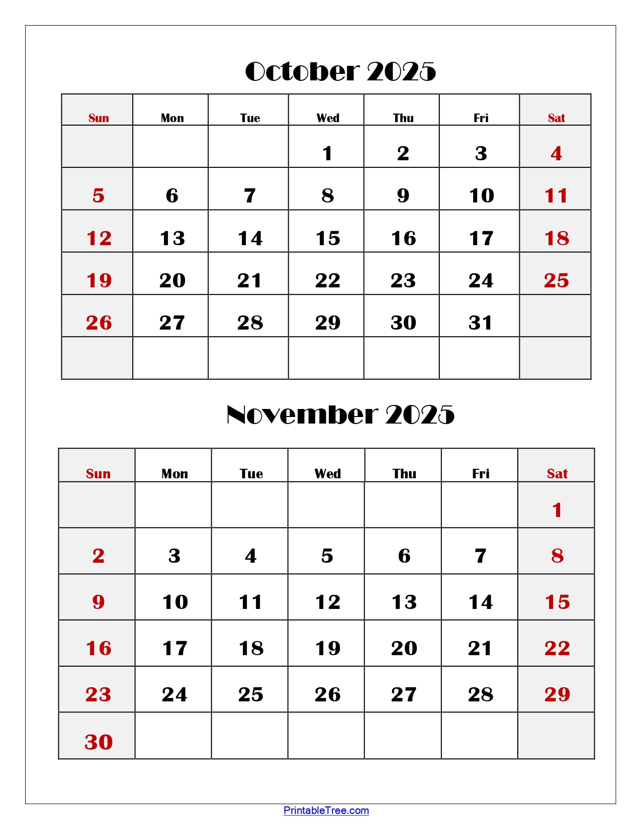 October And November 2025 Calendar Printable Pdf | Two Months Calendar intended for Calendar Of October And November 2025