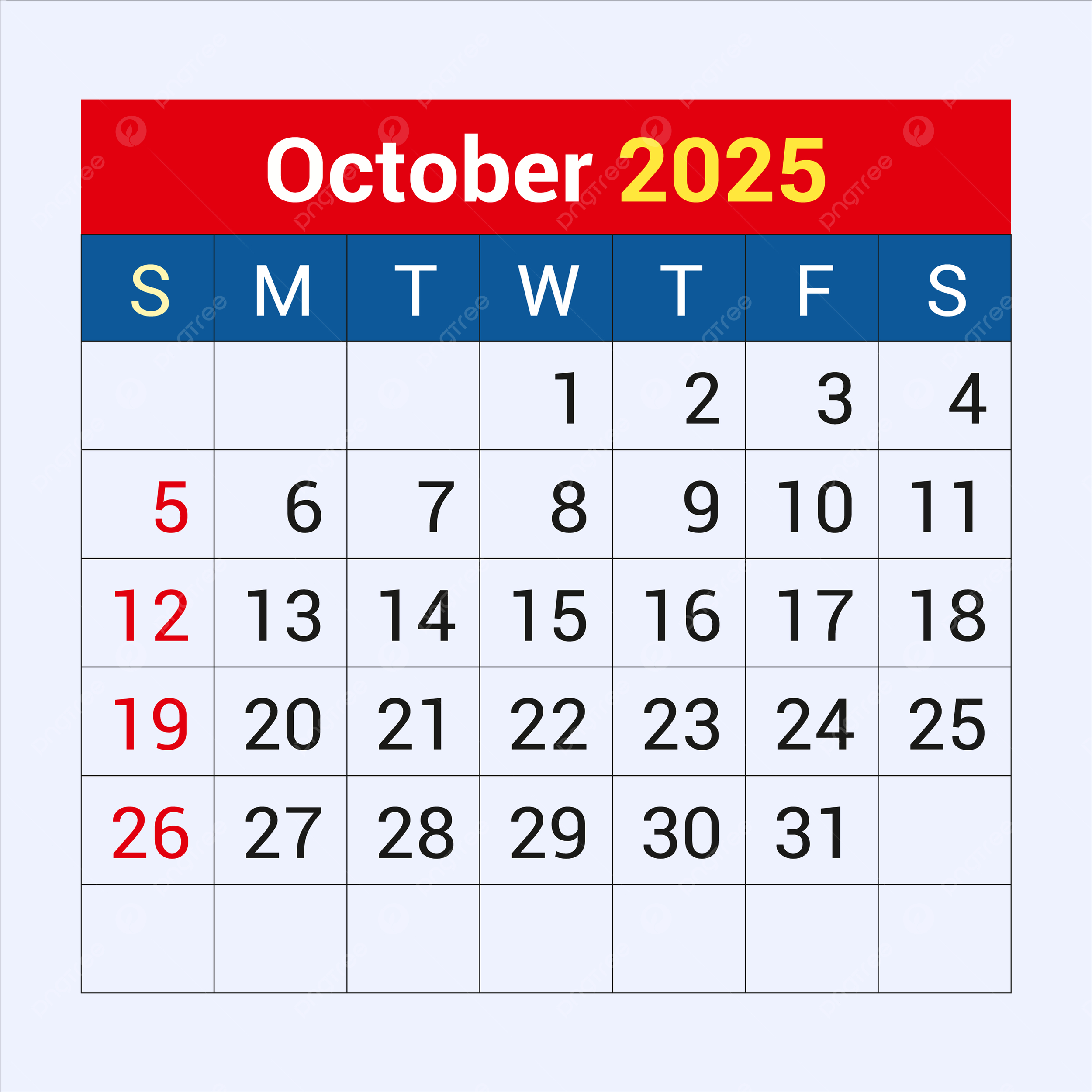 October Calendar 2025 Vector Template Download On Pngtree for Pull Up October Calendar 2025