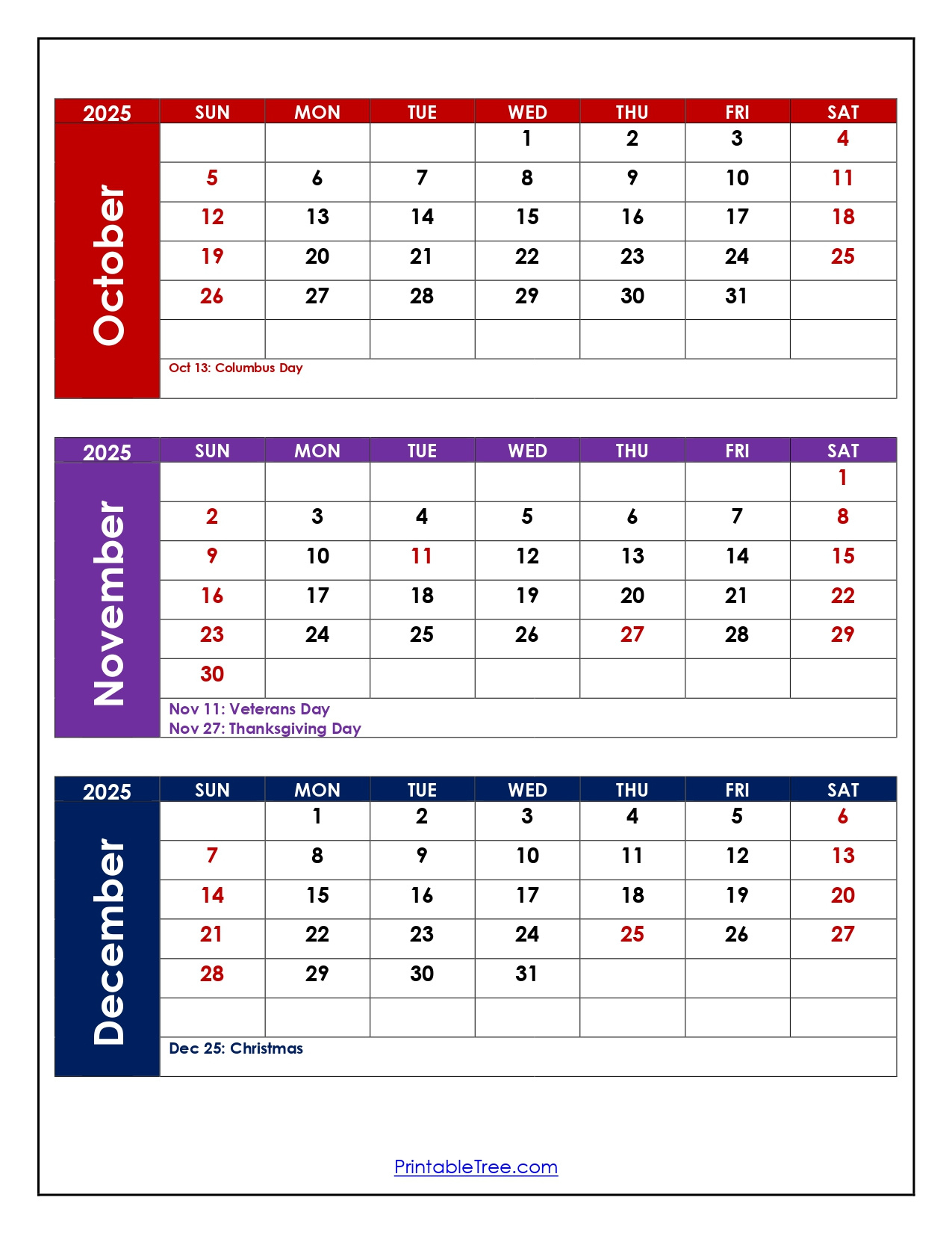 October To December 2025 Calendar Printable Pdf | Three Months pertaining to October To December 2025 Calendar
