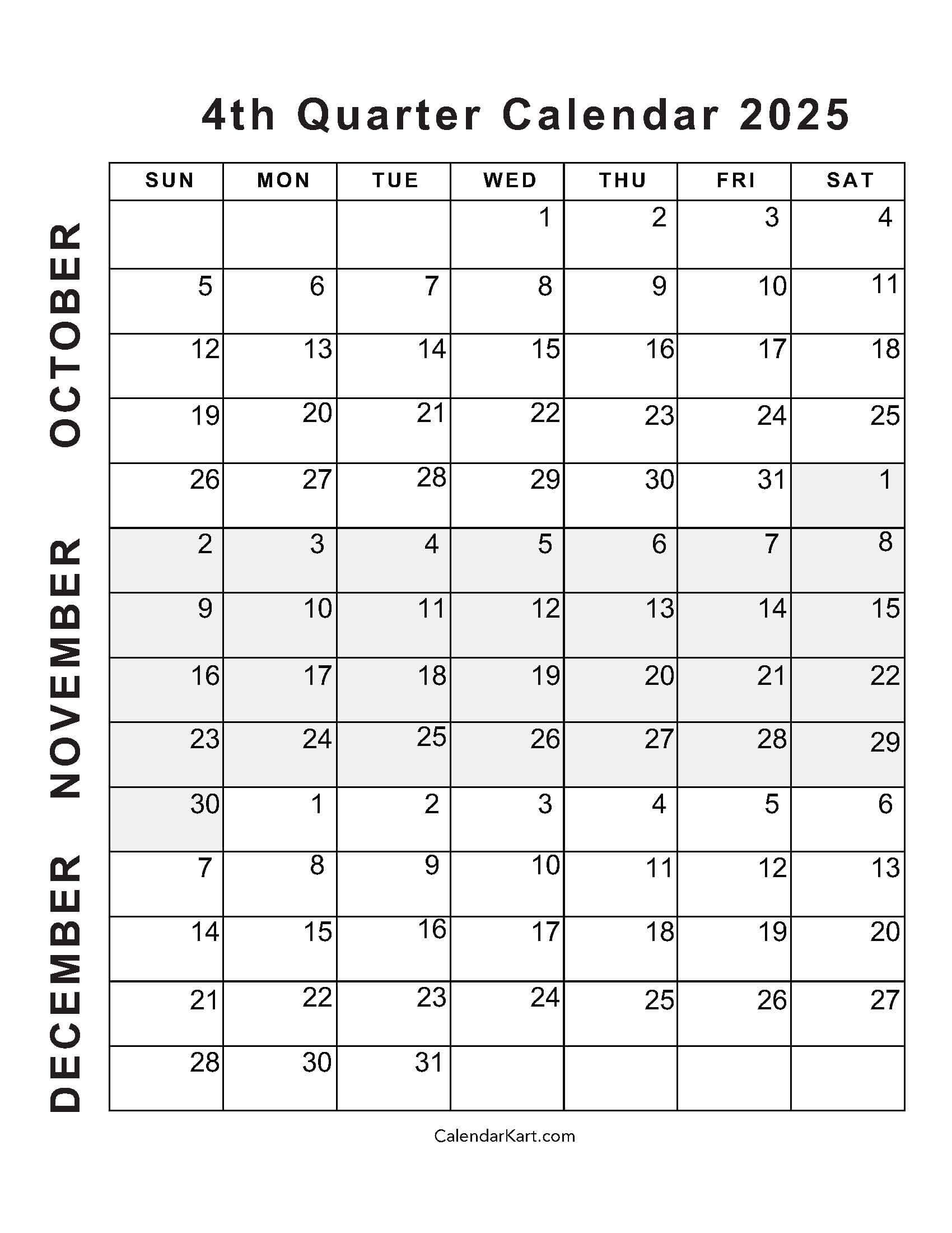 October To December 2025 Calendar (Q4) - Calendarkart in October To December 2025 Calendar