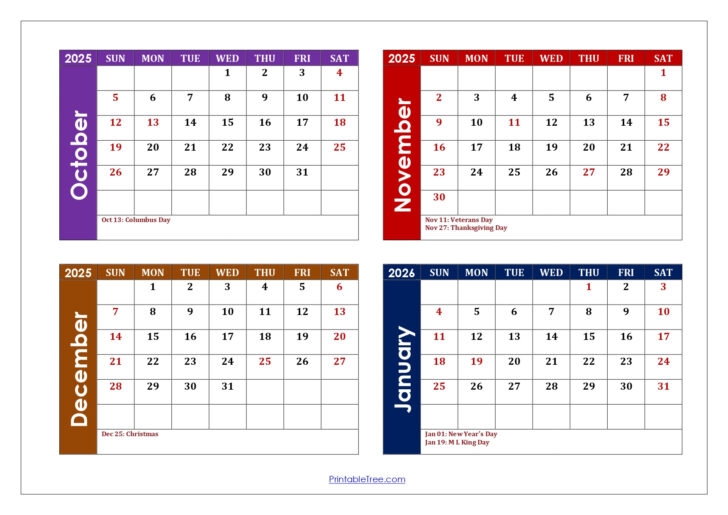 October Through January Calendar 2025