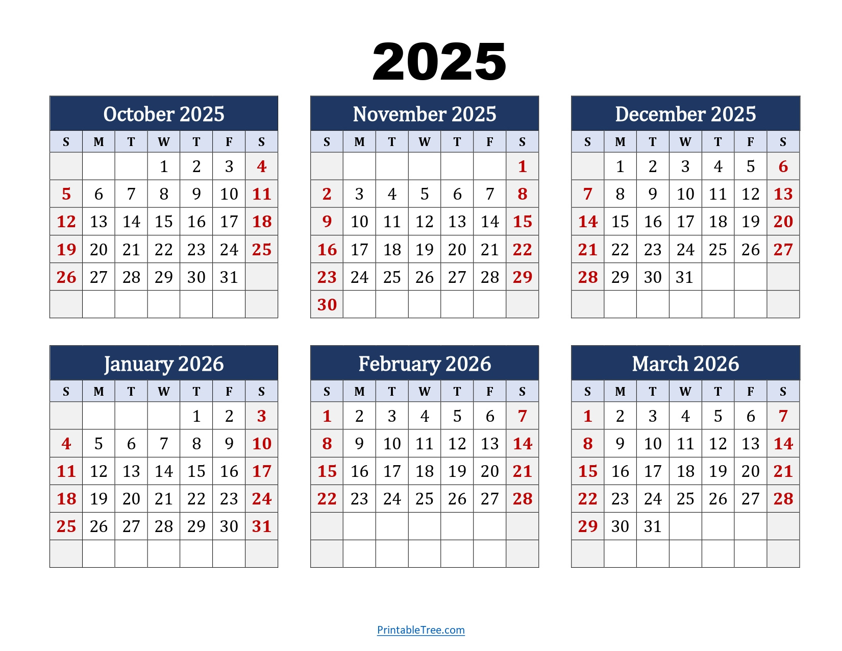 October To March 2026 Calendar Printable Pdf | Six Months Calendar pertaining to Printable Calendar October 2025 to September 2026