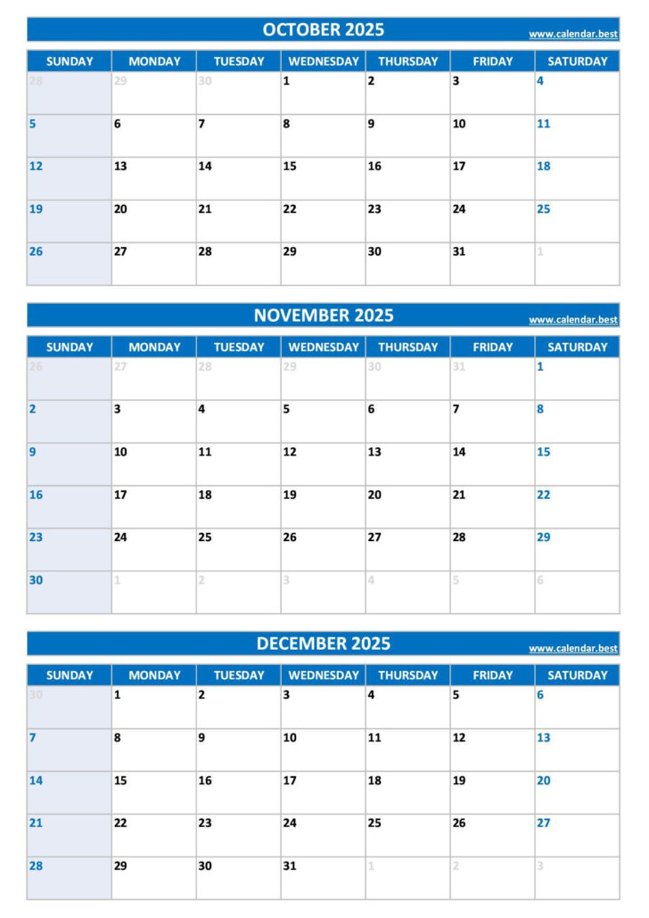 October November December 2025 Calendar