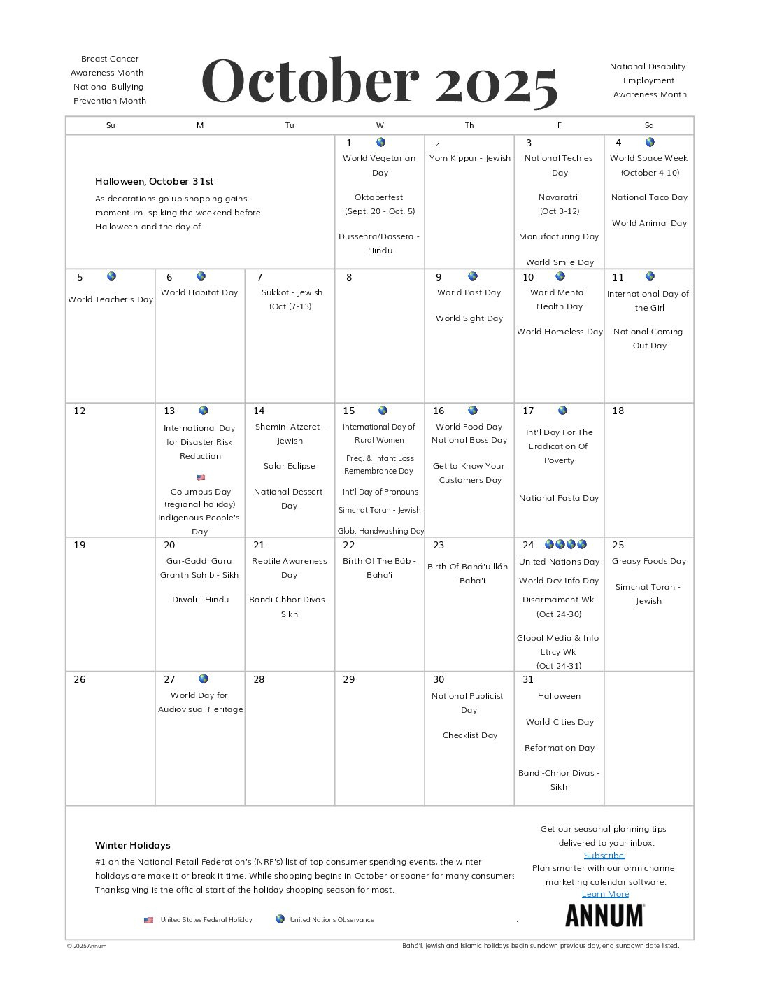 Printable October 2025 Calendar | October Holidays | Annum within Calendar Events For October 2025