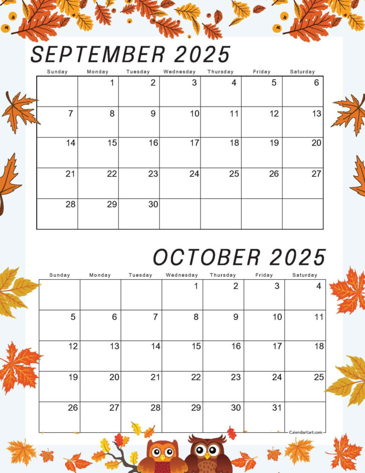 September and October 2025 Calendar Printable