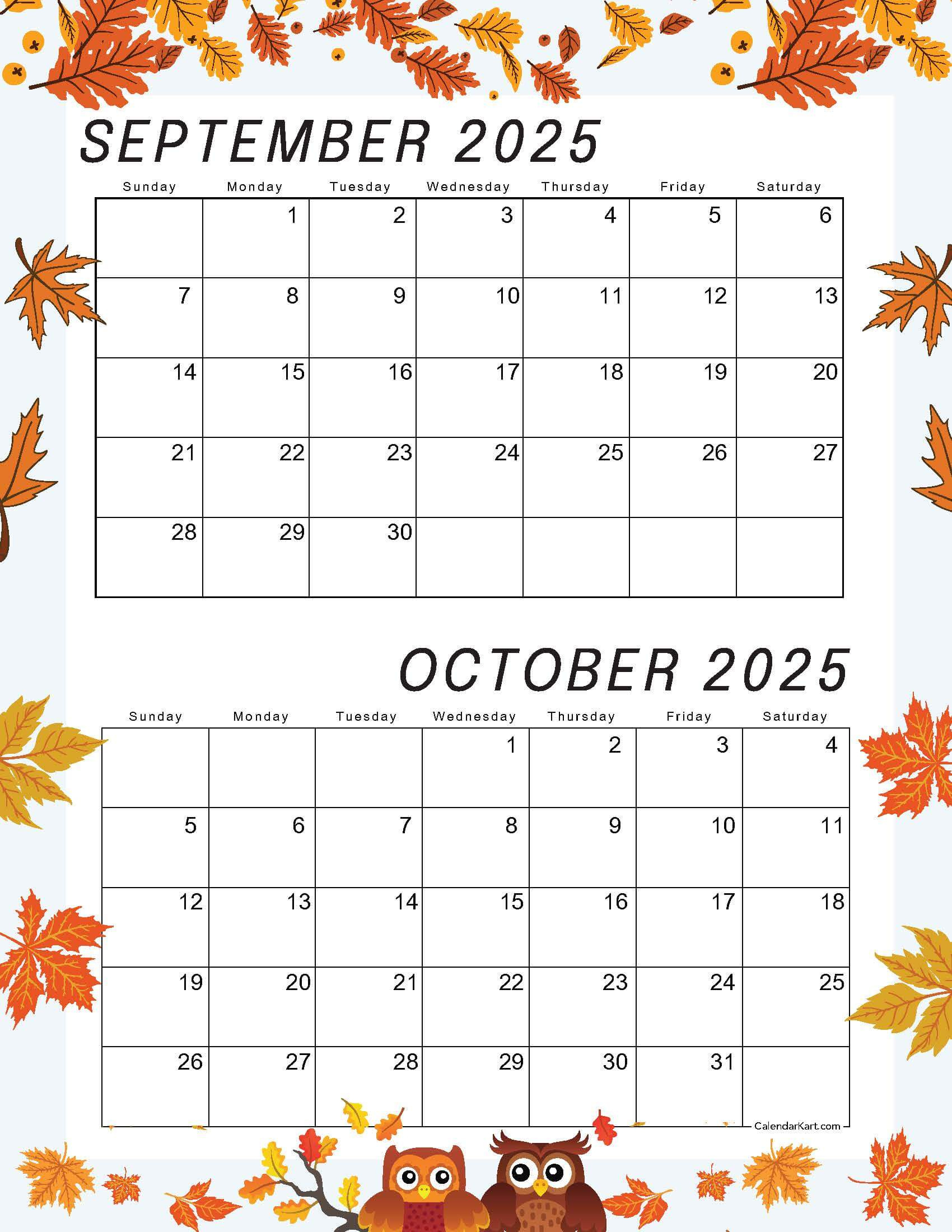 Printable September October 2025 Calendar | Calendarkart inside September And October 2025 Calendar Printable