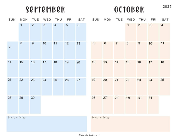 September and October 2025 Calendar with Holidays