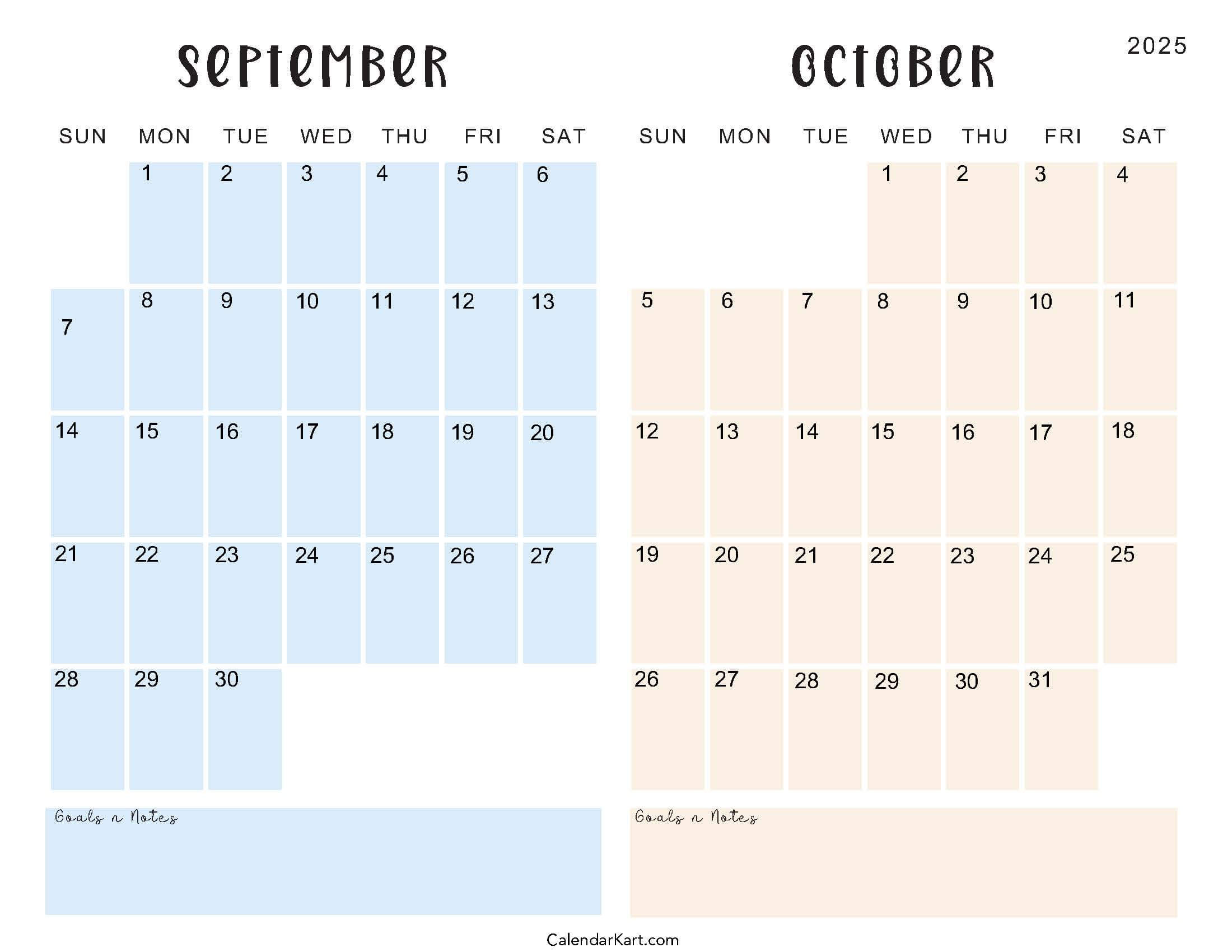 Printable September October 2025 Calendar | Calendarkart inside September and October 2025 Calendar with Holidays