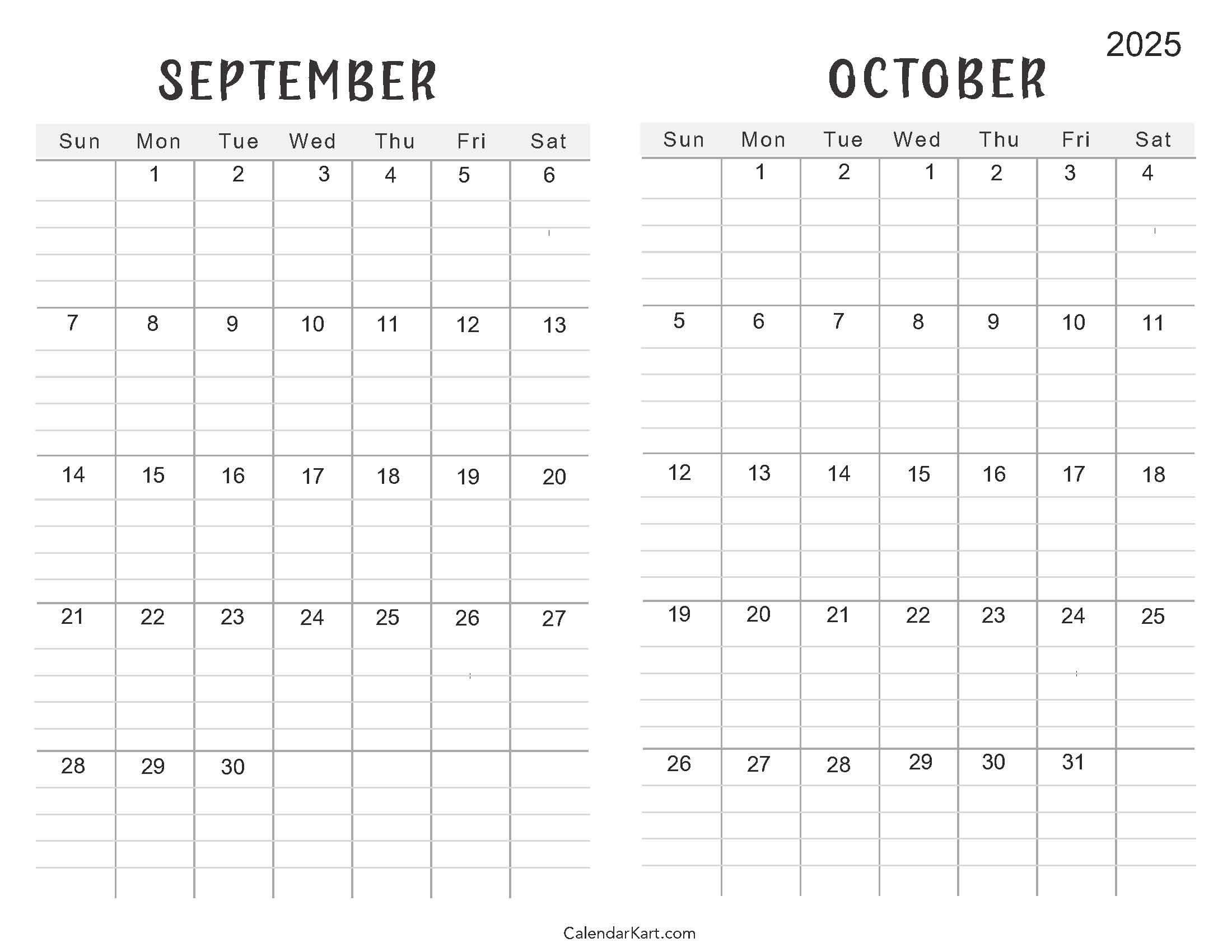 Printable September October 2025 Calendar | Calendarkart with regard to September October November 2025 Calendar