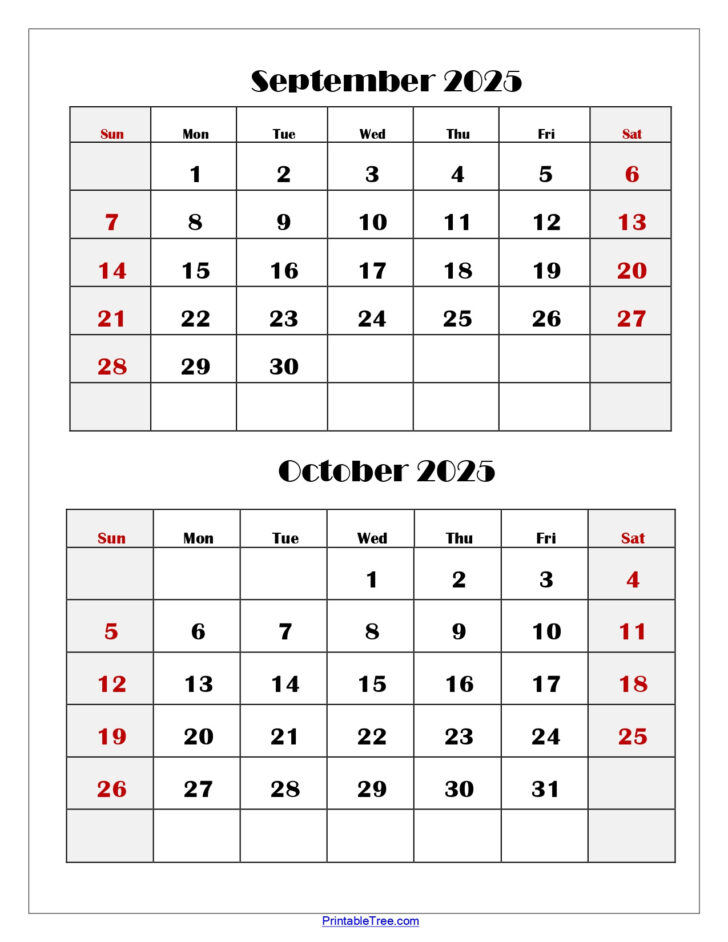 September and October Calendar 2025