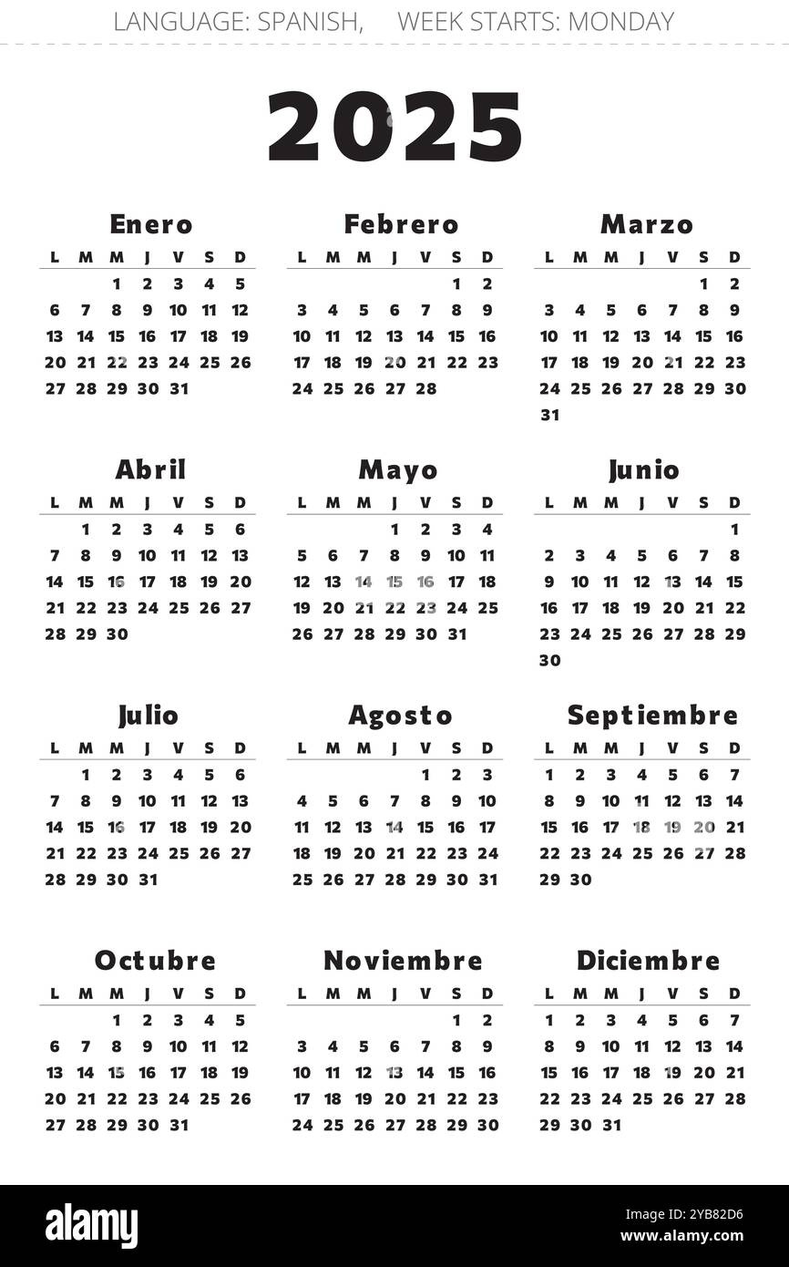 Spanish 2025 Year Calendar. Printable Vector Black And Red Colors with regard to October Calendar 2025 in Spanish