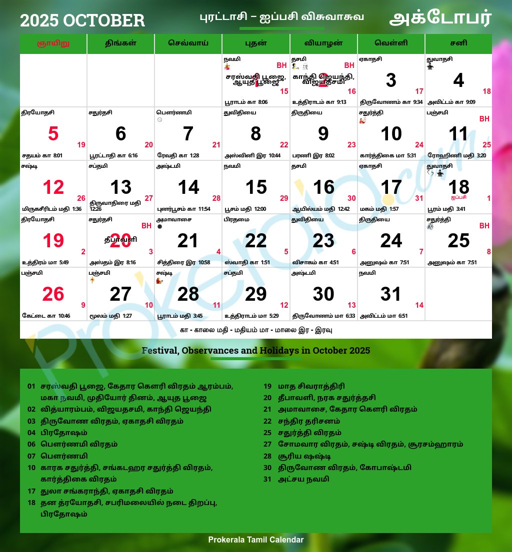 Tamil Calendar 2025, October intended for Tamil Calendar 2025 October
