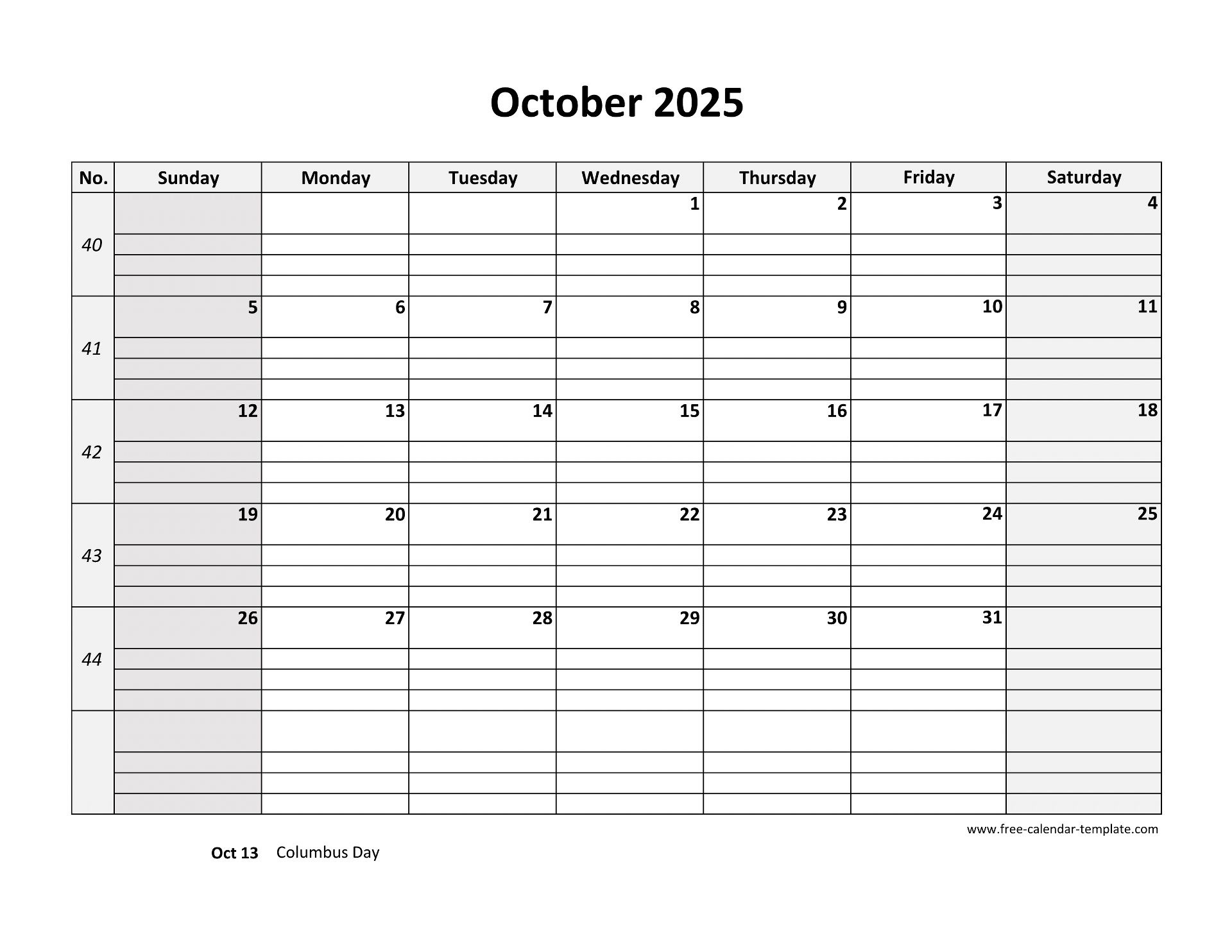 Www.free-Calendar-Template/2025/October-2025-C for October Printable Calendar With Lines 2025