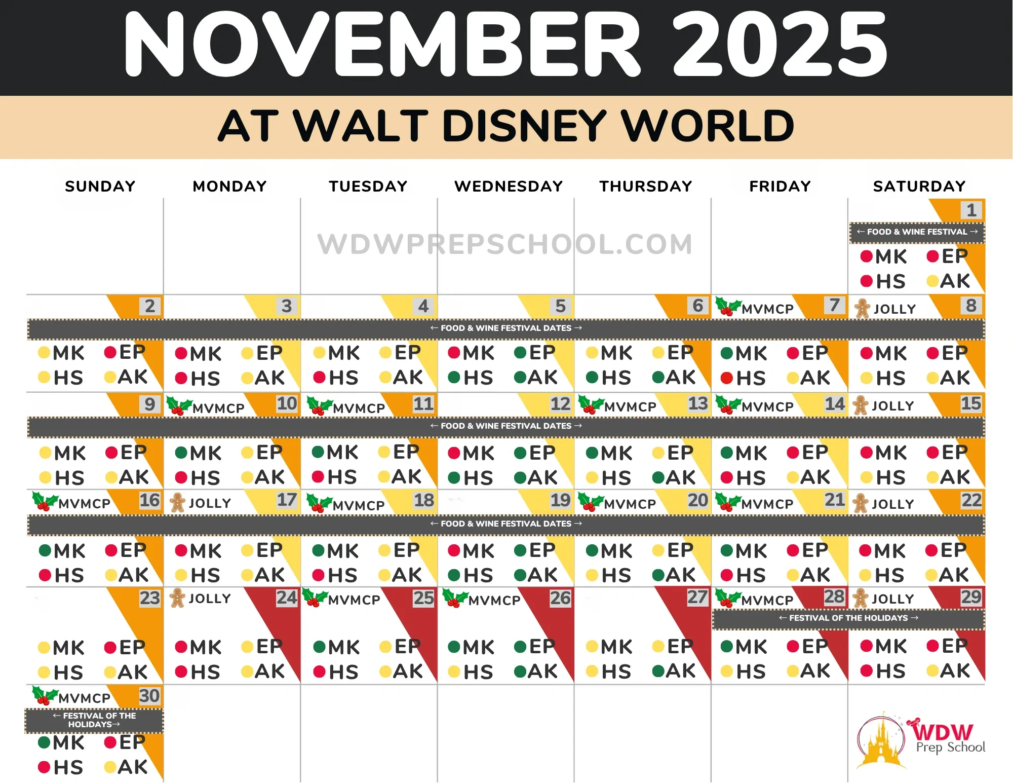 2025 &amp;amp; 2026 Disney World Crowd Calendar (Best Times To Go) with Disneyland Calendar November 2025
