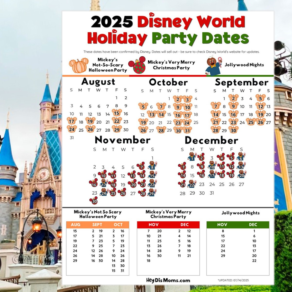 2025 Dates For Disney World Holiday Parties - Free Printable inside Disney Calendar November 2025