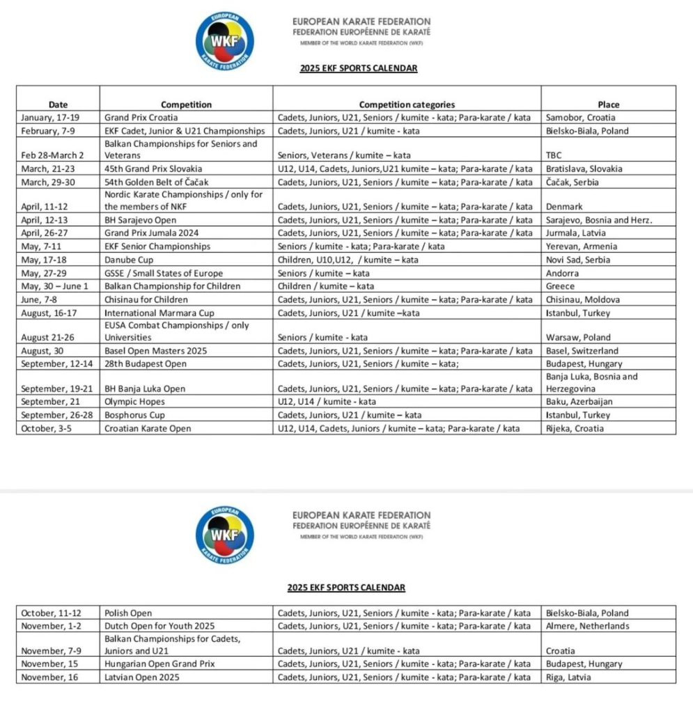 2025 Ekf Sports Calendar Overview - Karate News with Sports Calendar November 2025