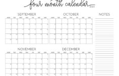 2025 Four Month Calendars – 31 Free Printables | Printabulls for Calendar August September October November 2025