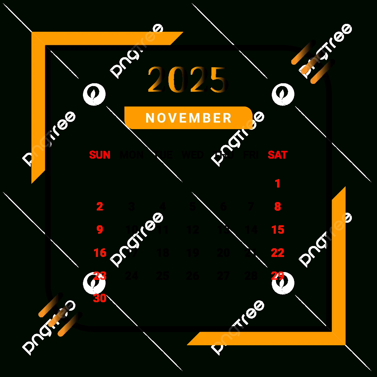 2025 November Month Calendar With Black And Yellow Vector, Monthly for November Month Calendar 2025 Png