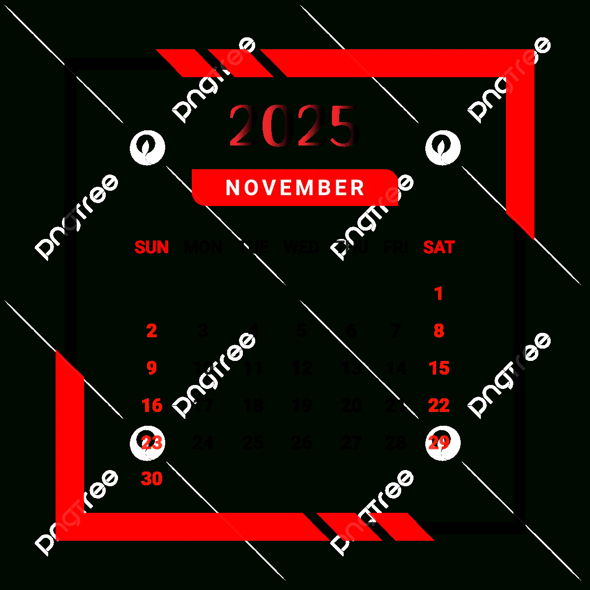 2025 November Month Calendar With Red And Black Unique Style with regard to November 26th 2025 Calendar