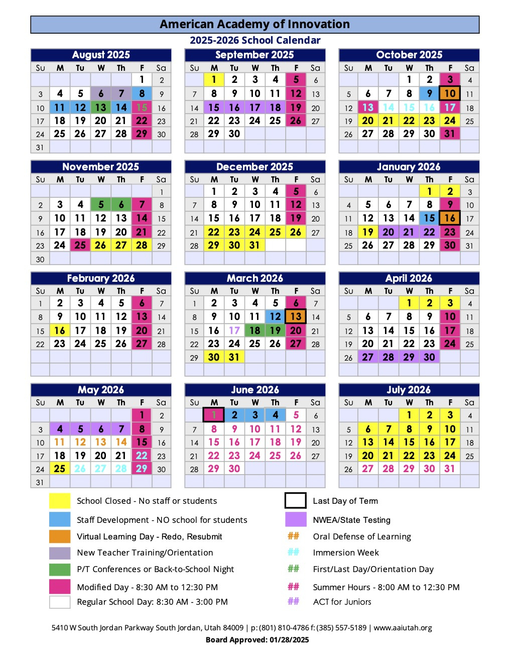 Academic Calendar - American Academy Of Innovation inside Utah Events Calendar 2025 November