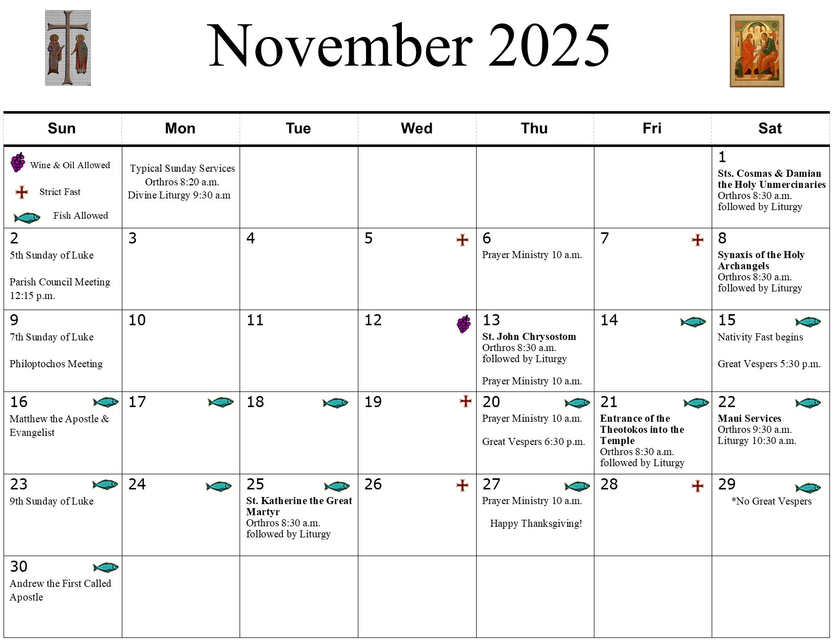 Bulletins & Calendars | Ss. Constantine & Helengreek Orthodox within Catholic Calendar November 2025