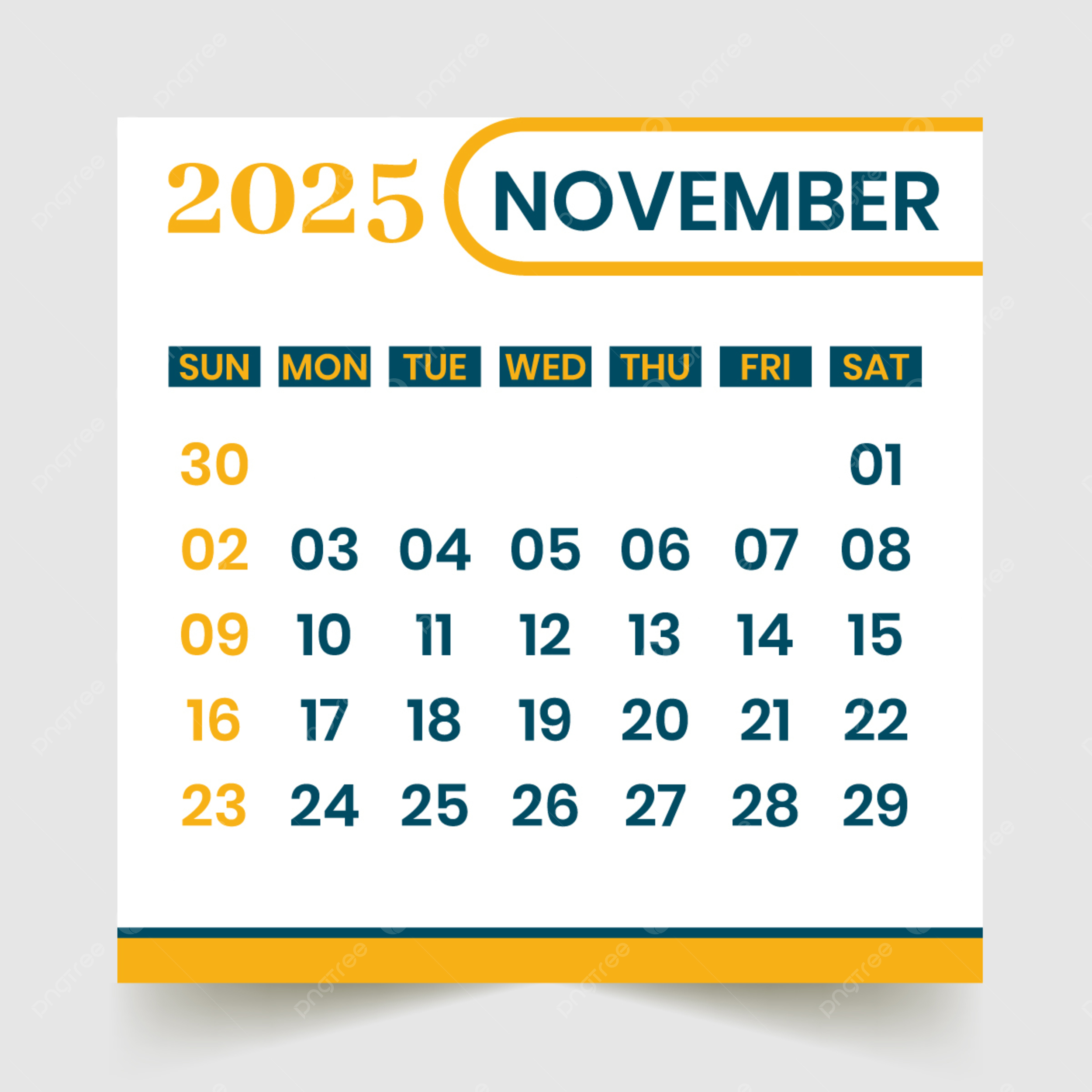 Calendar 2025 Month Of November Vector Template Download On Pngtree in November 23 2025 Calendar
