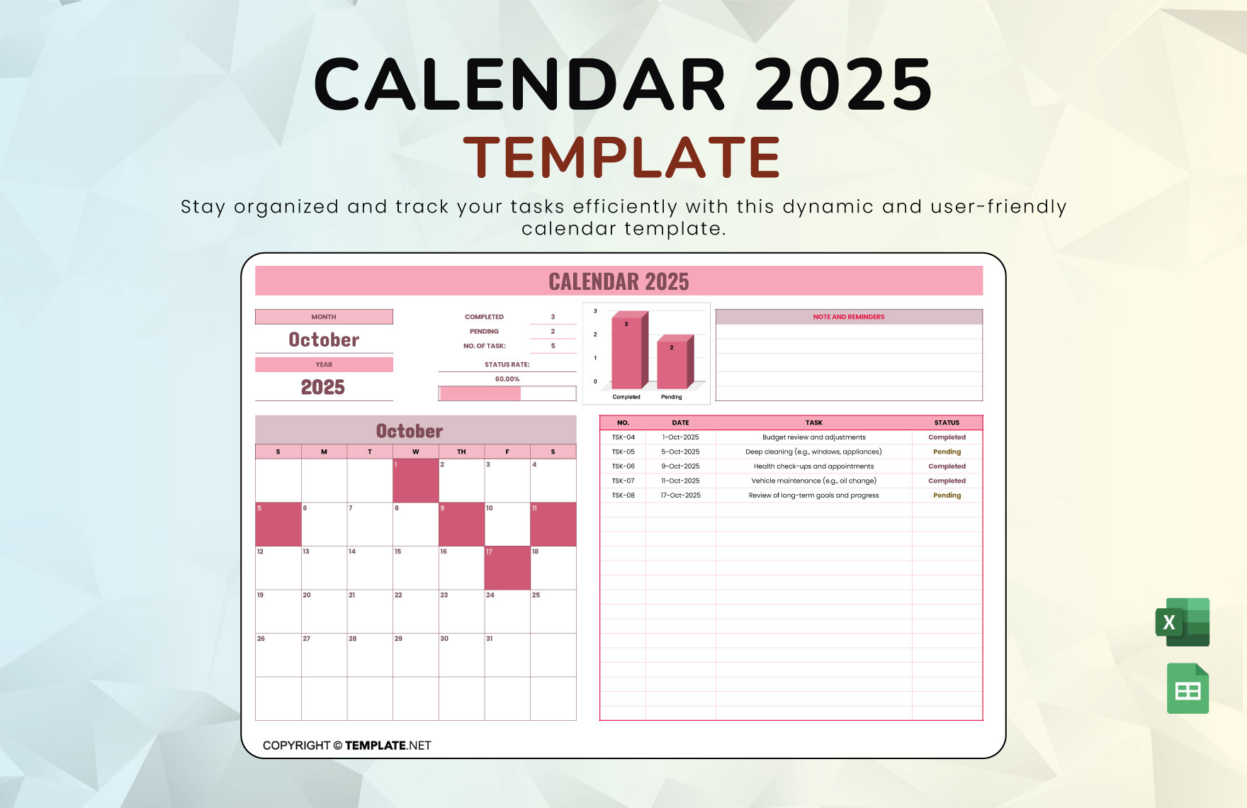 Calendar 2025 Template In Google Sheets, Excel - Download in November 2025 Google Sheets Calendar