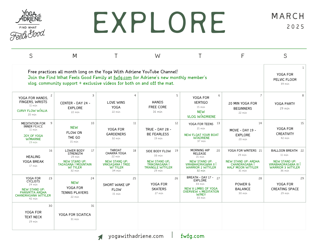 Calendar in Yoga with Adriene Calendar November 2025