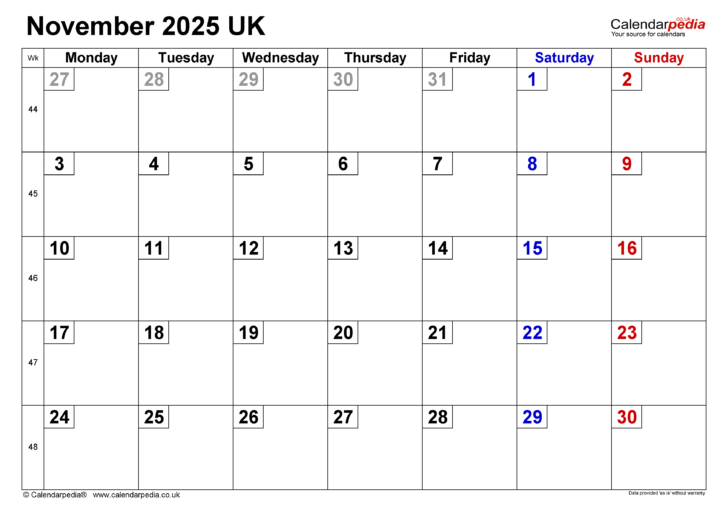 November 2025 Calendar with Bank Holidays November 2025 Calendar with Bank Holidays