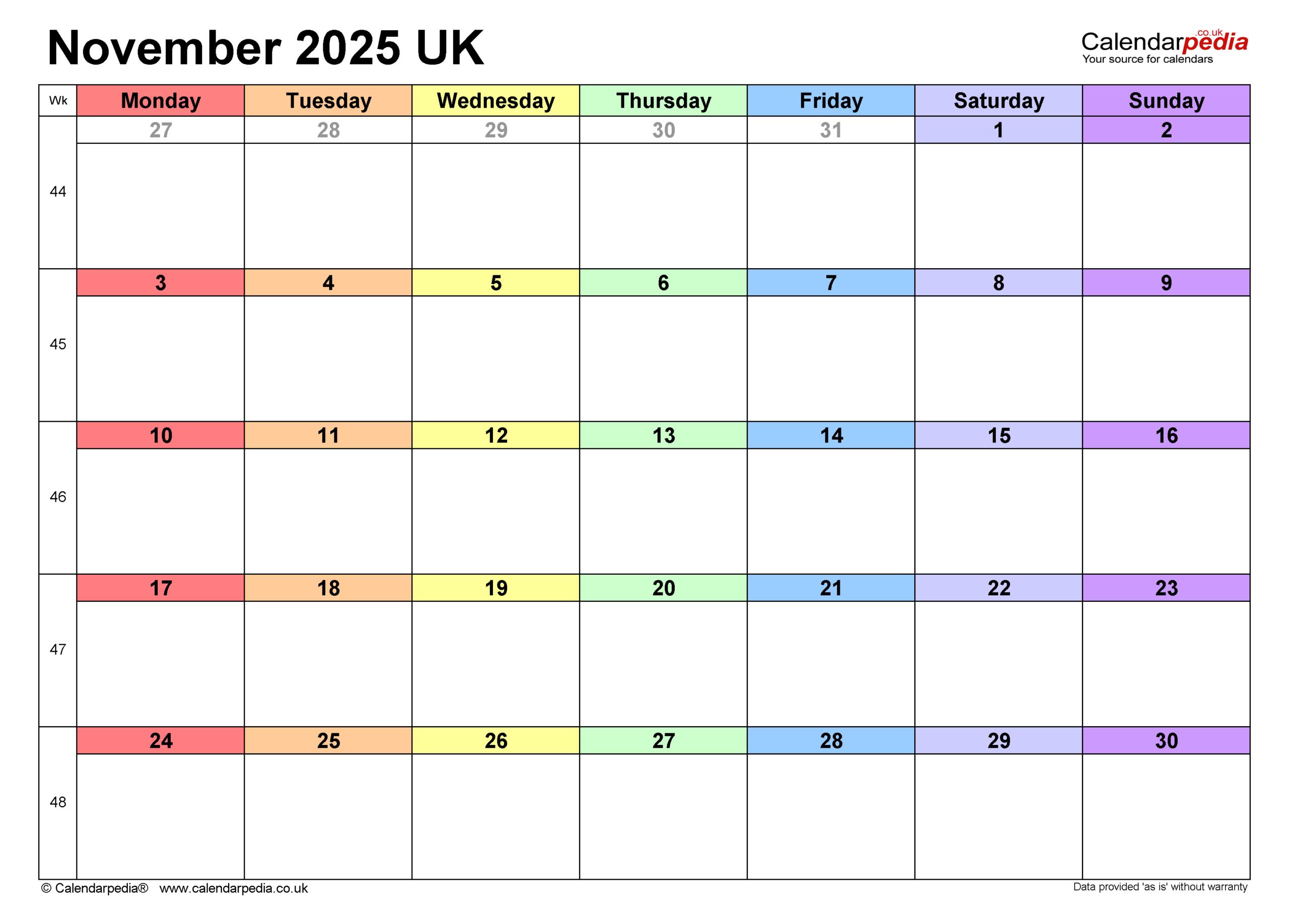 Calendar November 2025 Uk With Pdf, Excel And Word Templates inside UK November 2025 Calendar Printable