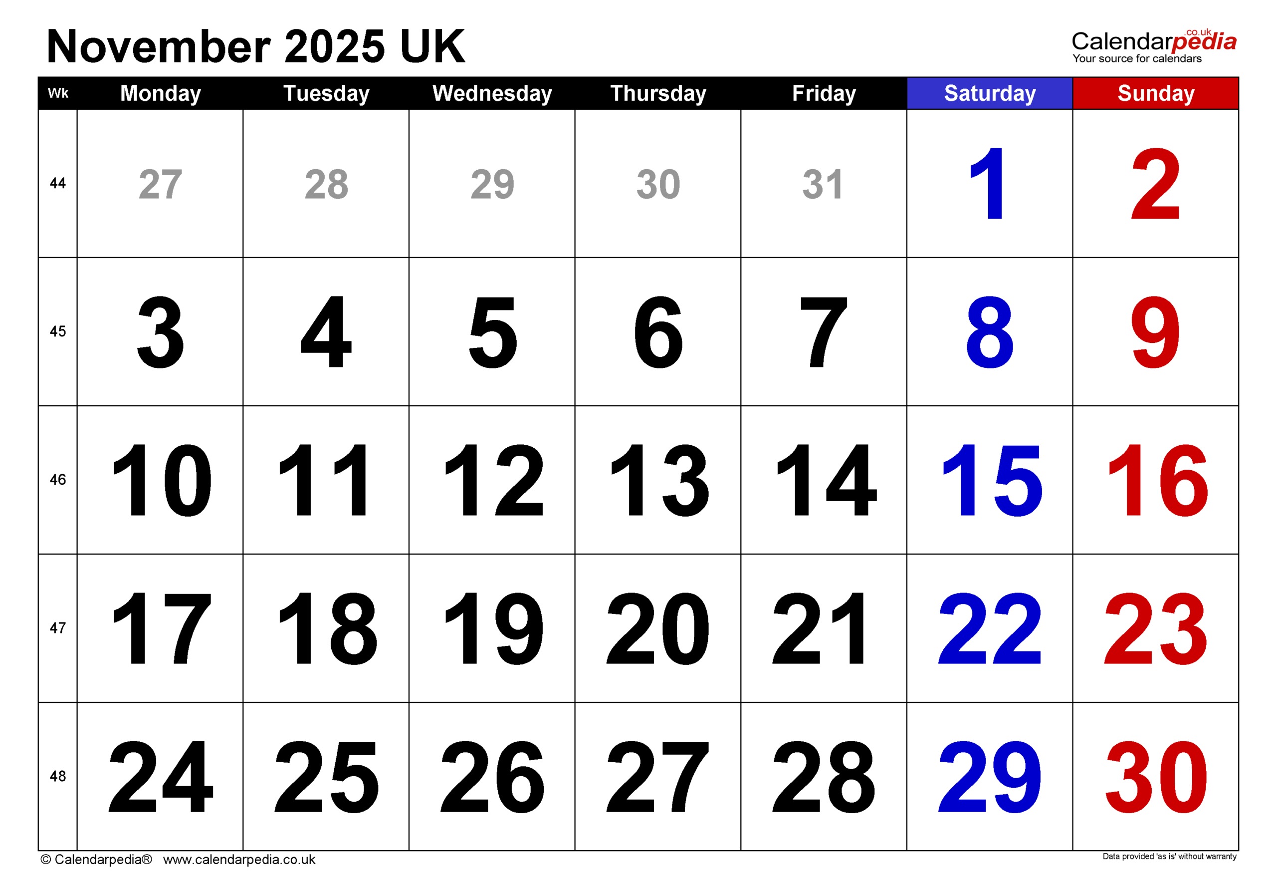 Calendar November 2025 Uk With Pdf, Excel And Word Templates intended for Google Show Me A Calendar For November 2025