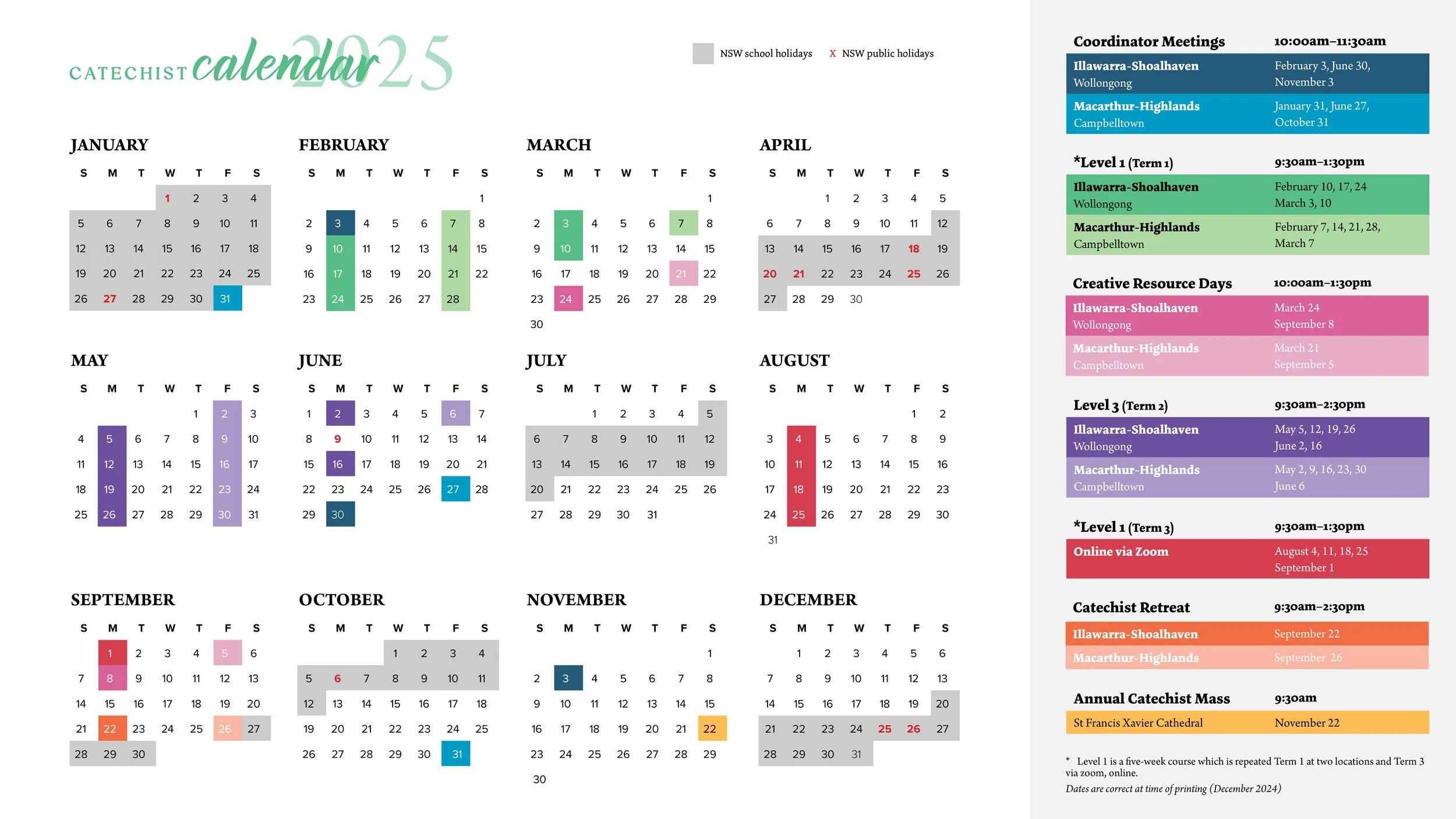 Catechist Calendar 2025 — Catholic Sre Diocese Of Wollongong with November Catholic Calendar 2025