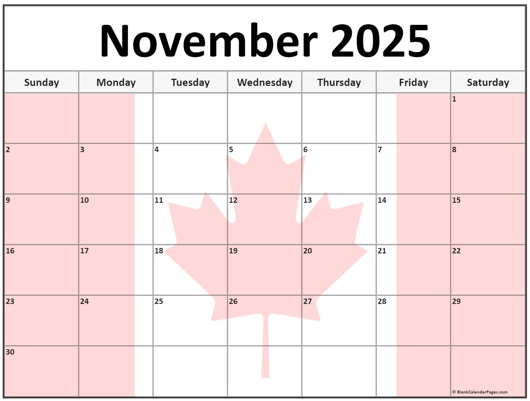Collection Of November 2025 Photo Calendars With Image Filters. with November Calendar 2025 Canada