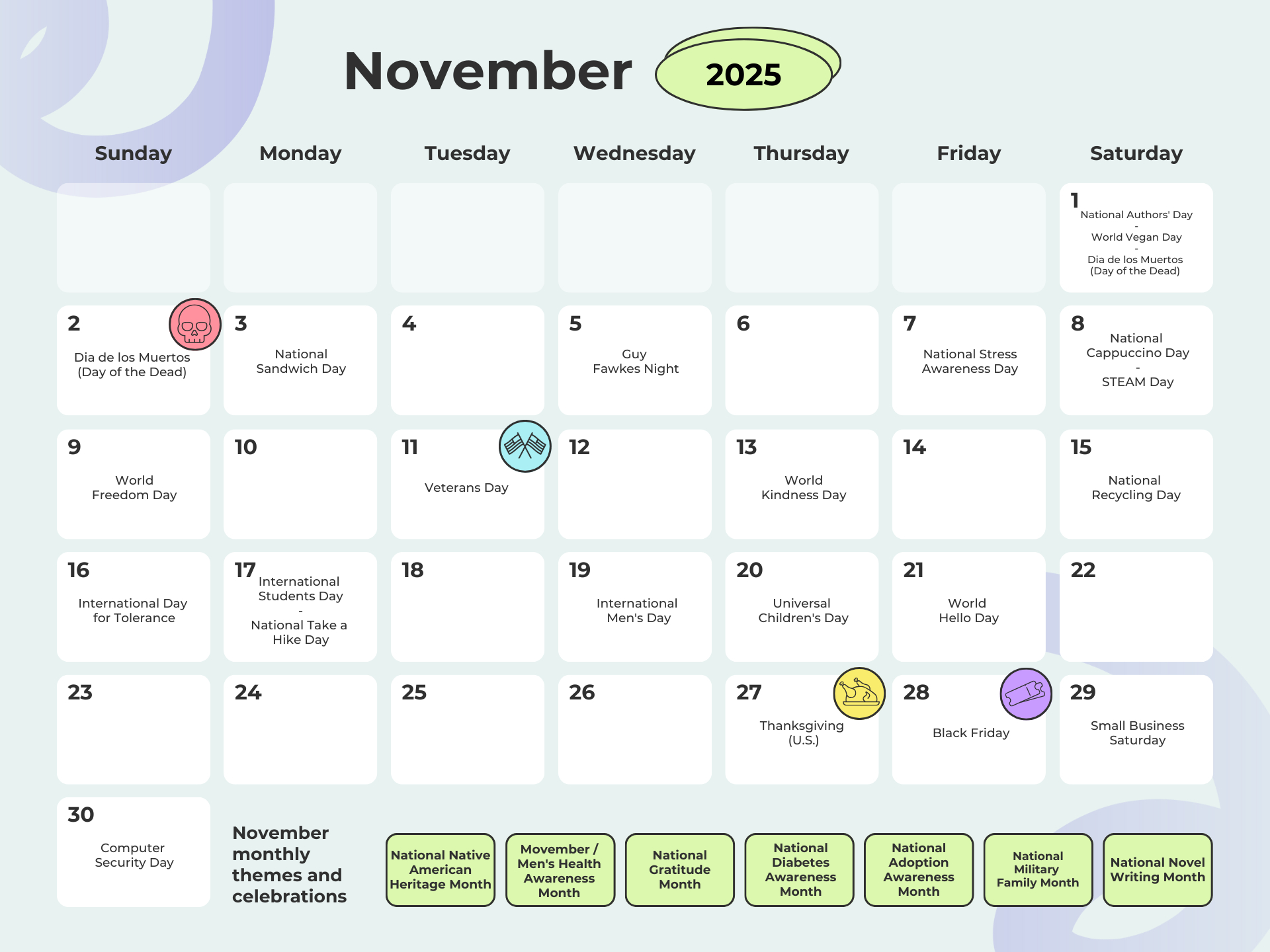 Complete 2025 Social Media Holidays Calendar [250+ Dates] for Social Media Calendar November 2025