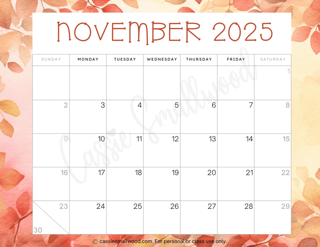 Cute 2025 Free Printable Monthly Calendars - Cassie Smallwood inside Google November 2025 Calendar