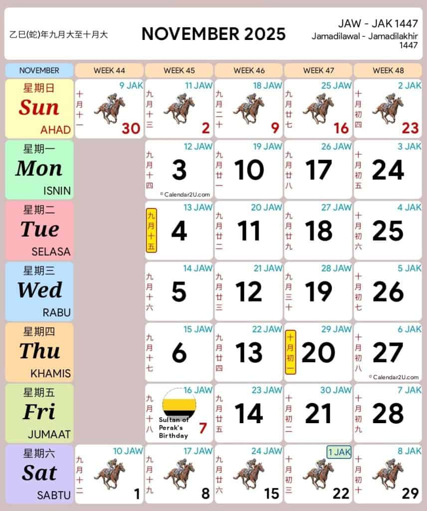 Cuti Umum 2025 & Cuti Sekolah Malaysia Kpm with Calendar Kuda November 2025