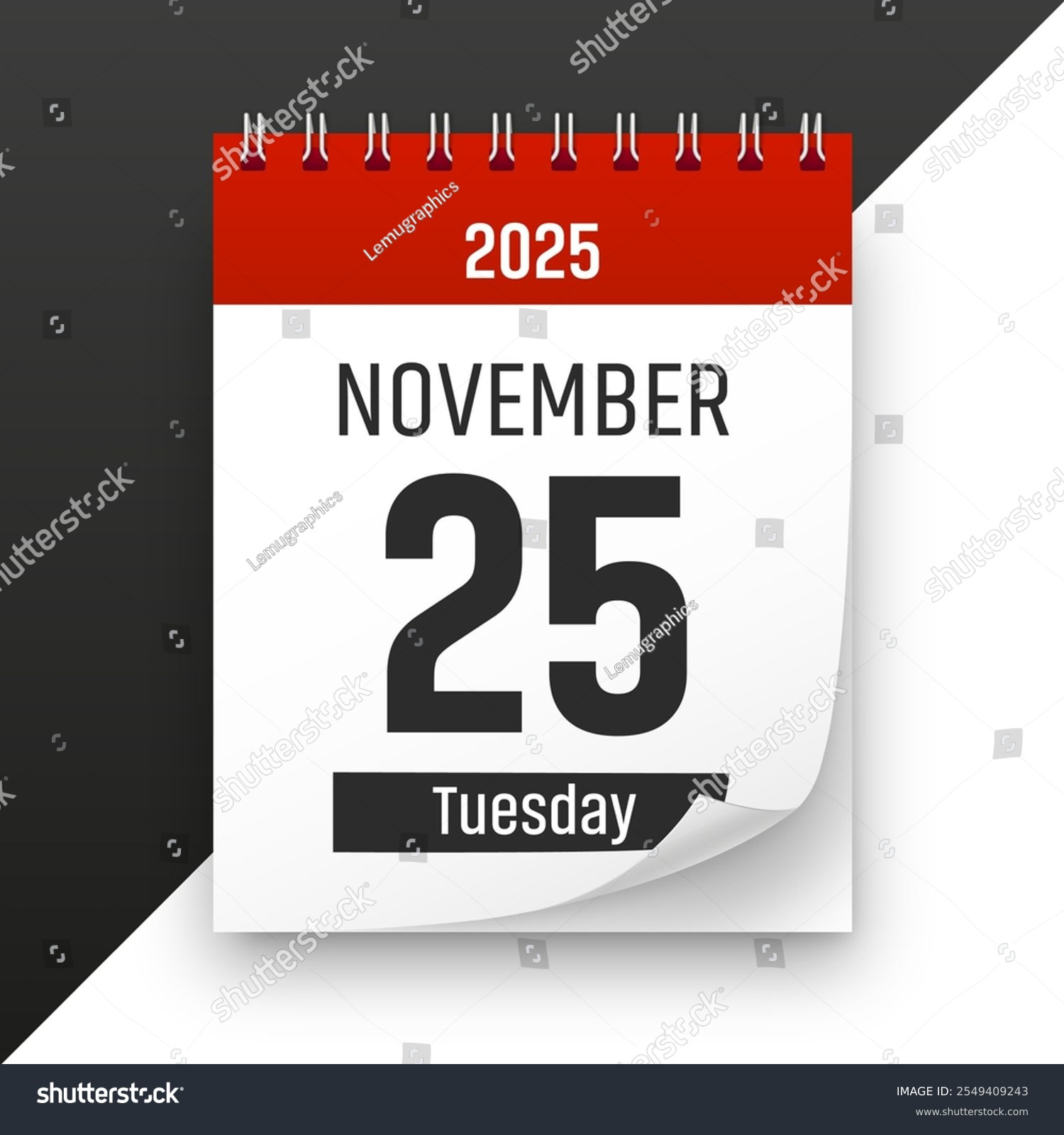 Date 25 November 2025 Year Realistic Stock Illustration 2549409243 inside November 2025 Daily Calendar