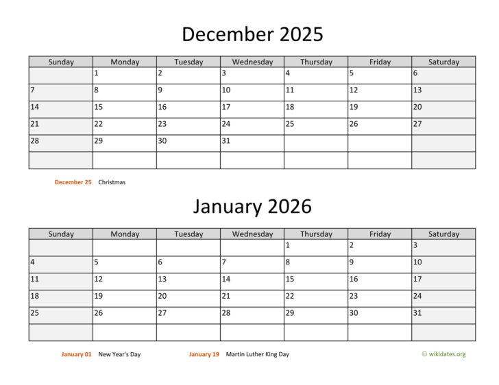 November December 2025 and January 2026 Calendar
